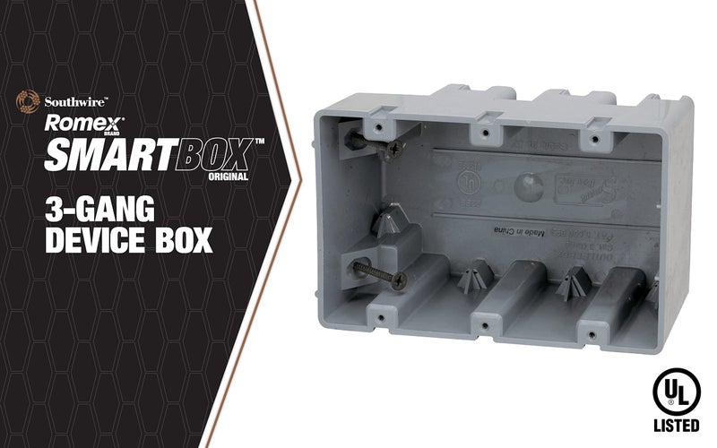 Southwire Electrical Box for Light Fixture, 42lb Support, Depth Adjustable, Three Gang, Gray, MSB3G - Image 2